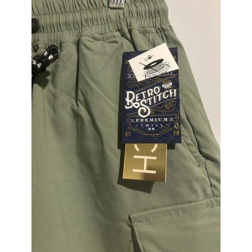 NWT‎ Retro Stitch Men's Cargo Shorts Olive Pocket Small Flat Front Chino Summer